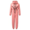 thumbnail image 4 of HAXMNOU Womens Outerwear Jumpsuits Zip-up Hoodie Slim Waist Drawstring Jumpsuit Romper Onesies Long Sleeve Bodysuits Tracksuit Sweatshirt One Piece Pink XXL, 4 of 6