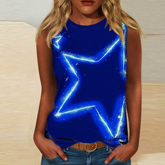 Womens Tank Tops Independence Day Sleeveless Round Neck Casual T-shirt Multicolor XXL