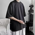 thumbnail image 2 of Npasoilc Summer Textured Shirts for Men Elbow-Length Sleeve Round Neck Pullover Tops Lightweight Breathable Blouse Solid Color Casual Loose T-Shirts, 2 of 5
