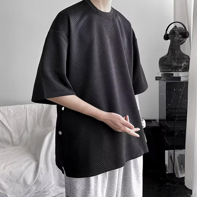 pstuiky camisetas para hombre, Camiseta de verano para hombre, de manga corta, con textura, de color liso y cuello redondo. camisas casuales para hombre m(码标▪)