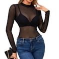 thumbnail image 7 of Graphic Tees for Women T-Shirts Mesh Long Sleeve Neck Top for Stylish Going Out Fitted See-Through Tee Red S, 7 of 7