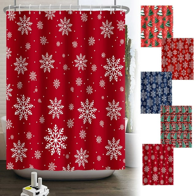 Snowflake Shower Curtain for Christmas - Waterproof Polyester Holiday Bathroom Decor with Hooks