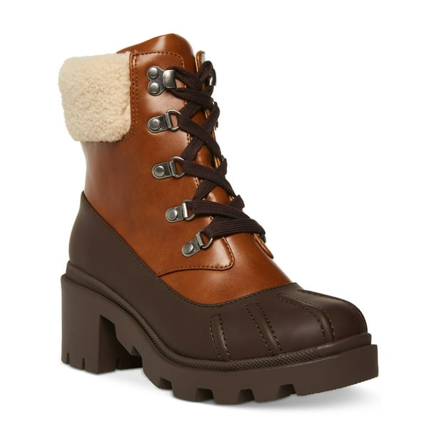 MADDEN GIRL Womens Brown Lug Sole Bubbles Round Toe Block Heel Lace Up Duck Boots 11 M Walmart
