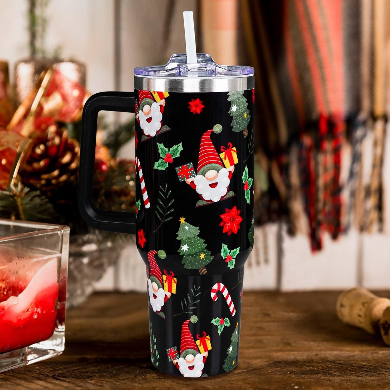Christmas Gifts for Mom, 40 OZ Christmas Tumbler with Handle and Straws, Merry Christmas Insulated Tumbler Cup, Xmas Gifts for Men, Women, Family, Grandma, Aunt, Nurse, Teacher, Coworker