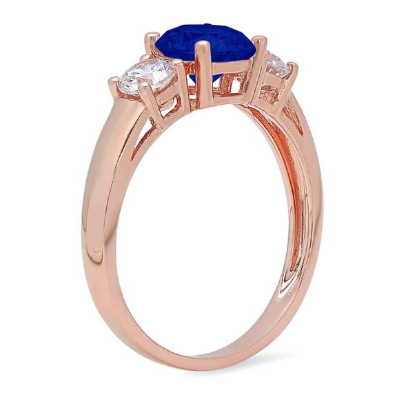 1.5 ct Round Cut Simulated Blue Sapphire Three-Stone Engagement Ring for Women in 18K Rose Gold