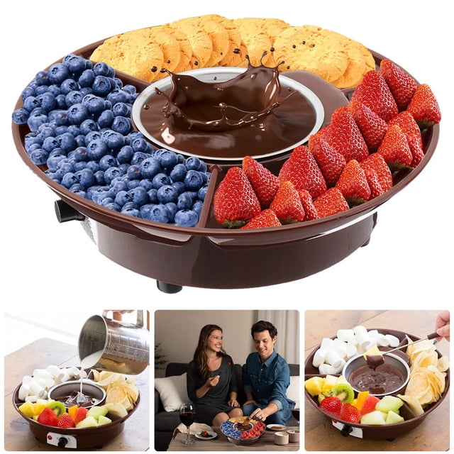Chocolate Fondue Maker- Deluxe Electric Dessert Fountain Fondu Pot Set with Forks and Party Serving Tray Chocolate Fondue Pot Set for Party