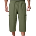 thumbnail image 2 of Bovxnpu Mens Capris Pants Beach Loungewear Pants Men Cargo 7 Pants Solid Elastic Waist Drawstring Side Pockets Casual Pants, 2 of 7