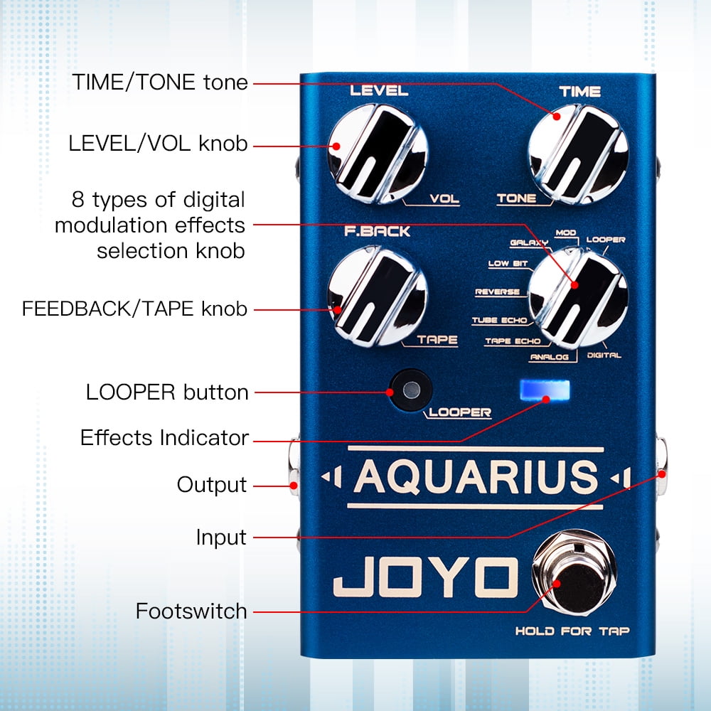 JOYO R-07 Digital Delay & Looper Guitar Pedal 8 Delay Effects Multi Mode Tap Tempo