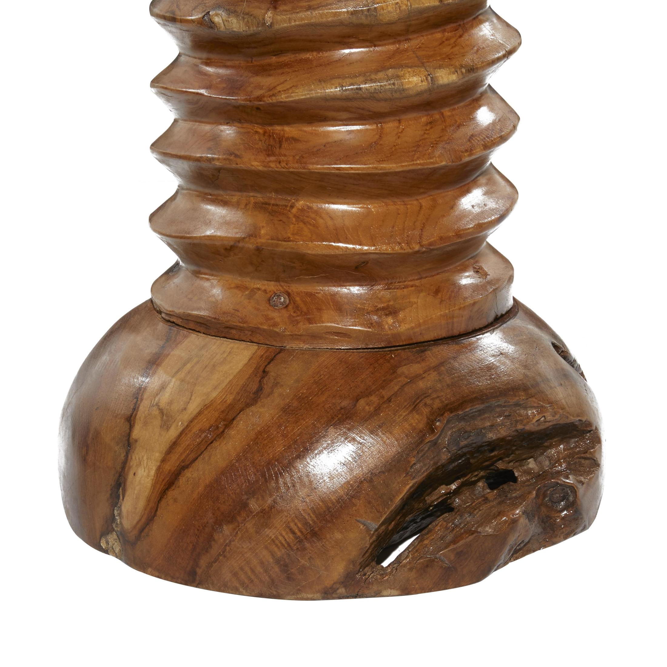 DecMode 13" x 20" Brown Teak Wood Handmade Live Edge Accent Table with Coiled Base, 1-Piece