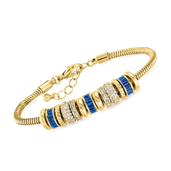 Ross-Simons 14kt Yellow Gold-Plated Bead Charm Bracelet With Simulated Tonal Blue and White Gemstones, Women's, Adult