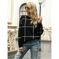 thumbnail image 3 of Women's Long Sleeve Casual Loose Tops Grid Pattern Knitted Pullover Sweater, Black, X-Large, 3 of 7