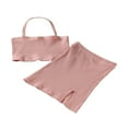 thumbnail image 1 of 2Pcs Kids Summer Outfit  Solid Color Ribbed Halter Neck Sleeveless Crop Tops + Short Slit Skirt for Girls  2-7 Years, 1 of 7