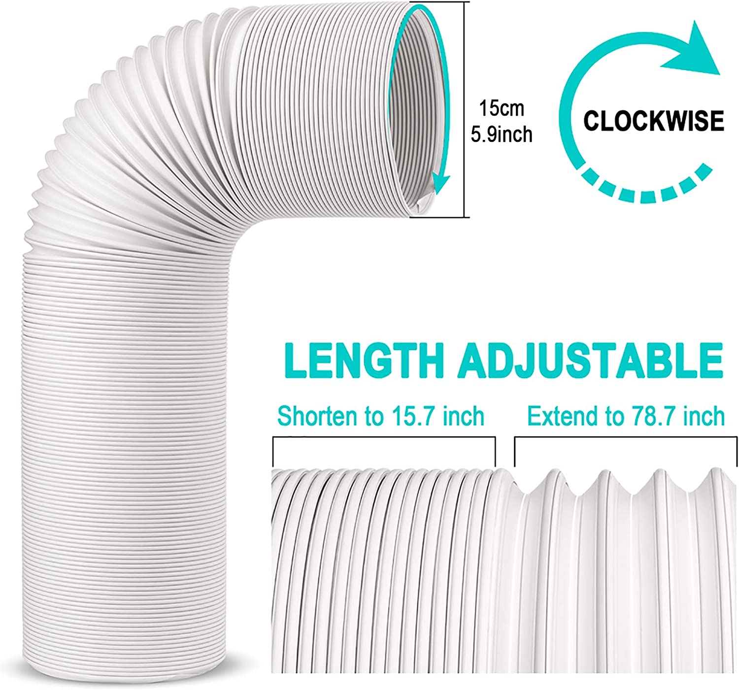 Jin&Bao Air Conditioner Vent Hose, Portable Exhaust Duct with 5.9’’ (6‘’) Diameter, Clockwise Rotation, Length up to 78 Inches, Universal Replacement AC Hoses