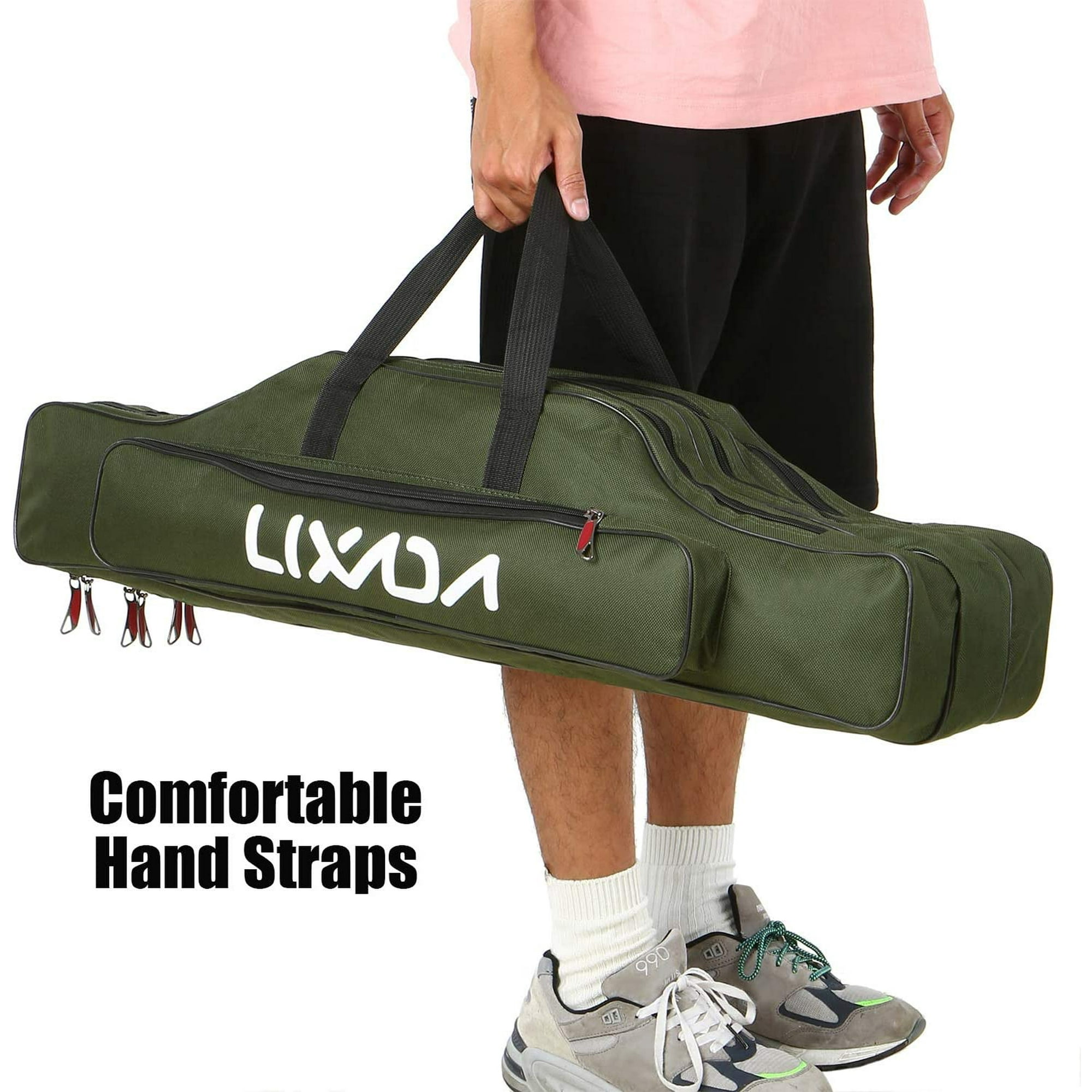 Sac De Pêche 150 Cm 3 Couches - 3 Compartiments Canne + Poches Latérales - Tissu Oxford 600D Imperméable - Transport Main/Épaule