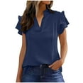 thumbnail image 2 of Blczomt Trendy Women's Summer Tops V Neck Blue Dressy Tees Lightweight Short Sleeve Puff Sleeve,XXL, 2 of 7