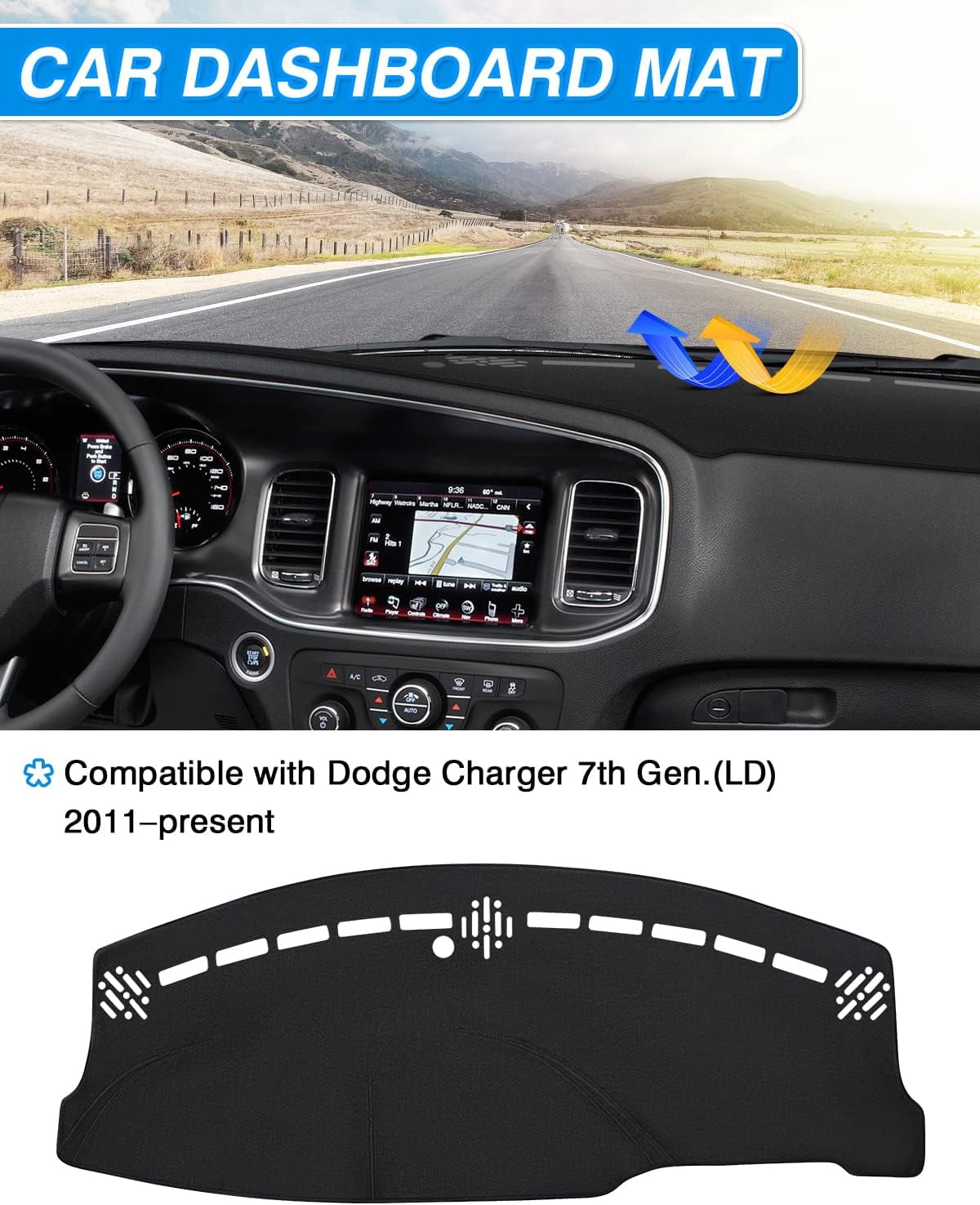 Canvcle Dash Cover Custom Fit for Dodge Charger 2011-2023 Accessories Dashboard Cover Mat Non-Slip Pad Carpet Anti-Glare