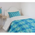 thumbnail image 4 of Ambesonne Sea Shells Quilted Bedspread Set 2 Pcs, Plaid Pattern Marine, Twin Size, Mint Green Blue White, 4 of 6