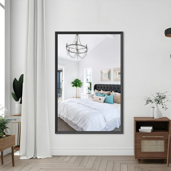 Knubmt Rectangle Decorative Large Vanity Mirror Aluminum Frame Wall Mirror for Bathroom, Living Room, Bedroom, Black, 60"x40"