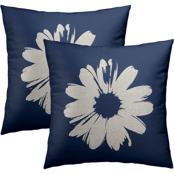 Navy Blue Decorative Throw Pillow Cover Set of 2,White Daisy Floral Cotton Pillow Covers 20X20 Inch Modern Outdoor Decorative Pillowcases for Couch Sofa Living Indoor