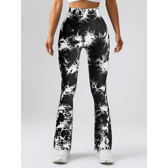 High-Waist Tummy Control Flare Yoga Pants For Women, Tie-Dye Stretch Slimming Bootcut Workout Pants, Fitness Sports Activewear