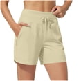thumbnail image 3 of QATAINLAV Women's 5" Swim Board Shorts Drawstring High Waisted Workout Yoga Shorts with Zipper Pockets Summer Athletic Running Shorts Khaki M, 3 of 10