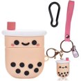 thumbnail image 1 of Funda para Airpods Pro con llavero, diseño de té de leche Boba rosa femenino, protección de silicona a prueba de golpes, compatible con AirPods Pro funda de carga para niñas, 1 of 6