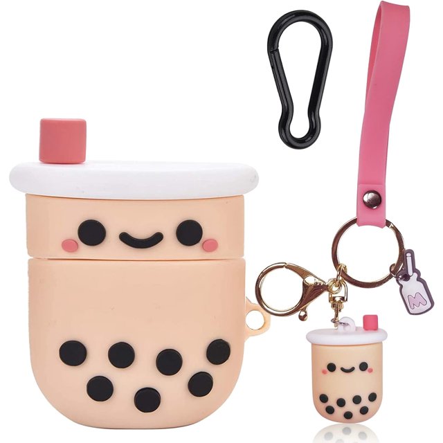Funda para Airpods Pro con llavero, diseño de té de leche Boba rosa femenino, protección de silicona a prueba de golpes, compatible con AirPods Pro funda de carga para niñas