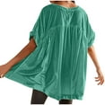 thumbnail image 4 of AXXD Basic Blouses for Women Dressy Casual Summer 2024 Casual Solid Color Gold Velvet Casual Pleated Pocket Short Sleeved Top, 4 of 7