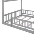 thumbnail image 6 of Full Size House Bed, Wood Montessori Bed Full Floor Bed Frame with Fence Shaped Guardrails and Roof, Grey, 6 of 8