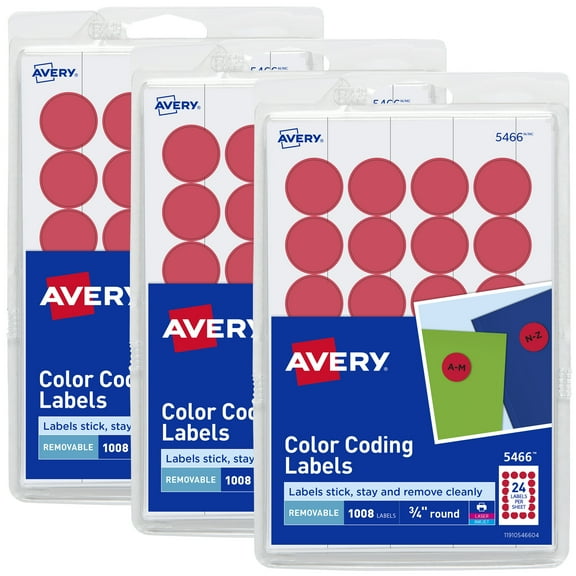 Avery Round Color Coding Labels, Removable, 0.75", 3 Packs (32136)