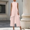 thumbnail image 2 of Floleo Women's Sleeveless Mock Neck Layered Tunic Top and Wide Leg Pants Set Elegant Flowy Asymmetrical Hem Solid Color Casual Outfit, 2 of 6