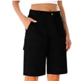thumbnail image 2 of Hurxie Bermuda Shorts for Women Knee Length High Waisted Cotton Elastic Waist Summer Dressy Casual Long Chino Shorts Black,2XL, 2 of 7