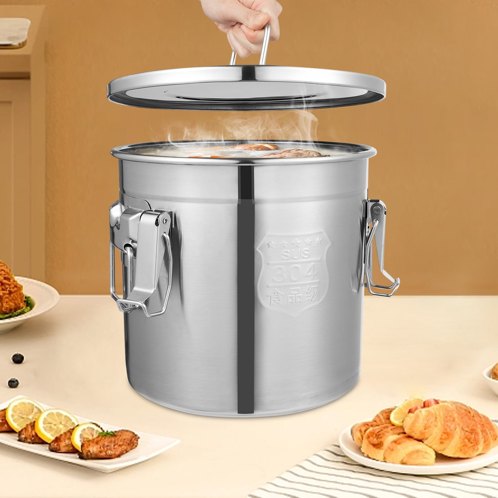 304 Stainless Steel Airtight Canister for Kitchen, 3.2Gal Canisters Container with Lids and Sturdy Locking Clamp,Bucket Food Storage Containers Airtight for Flour Coffee Bean Tea (12L)