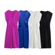 thumbnail image 2 of HH TRAF Vestido elegante de verano para mujer, de tendencia, liso, de 4 colores, escote en V, cintura plisada, vestidos decorativos, vestido elegante de playa para mujer, vestidos para mujer, 2 of 4
