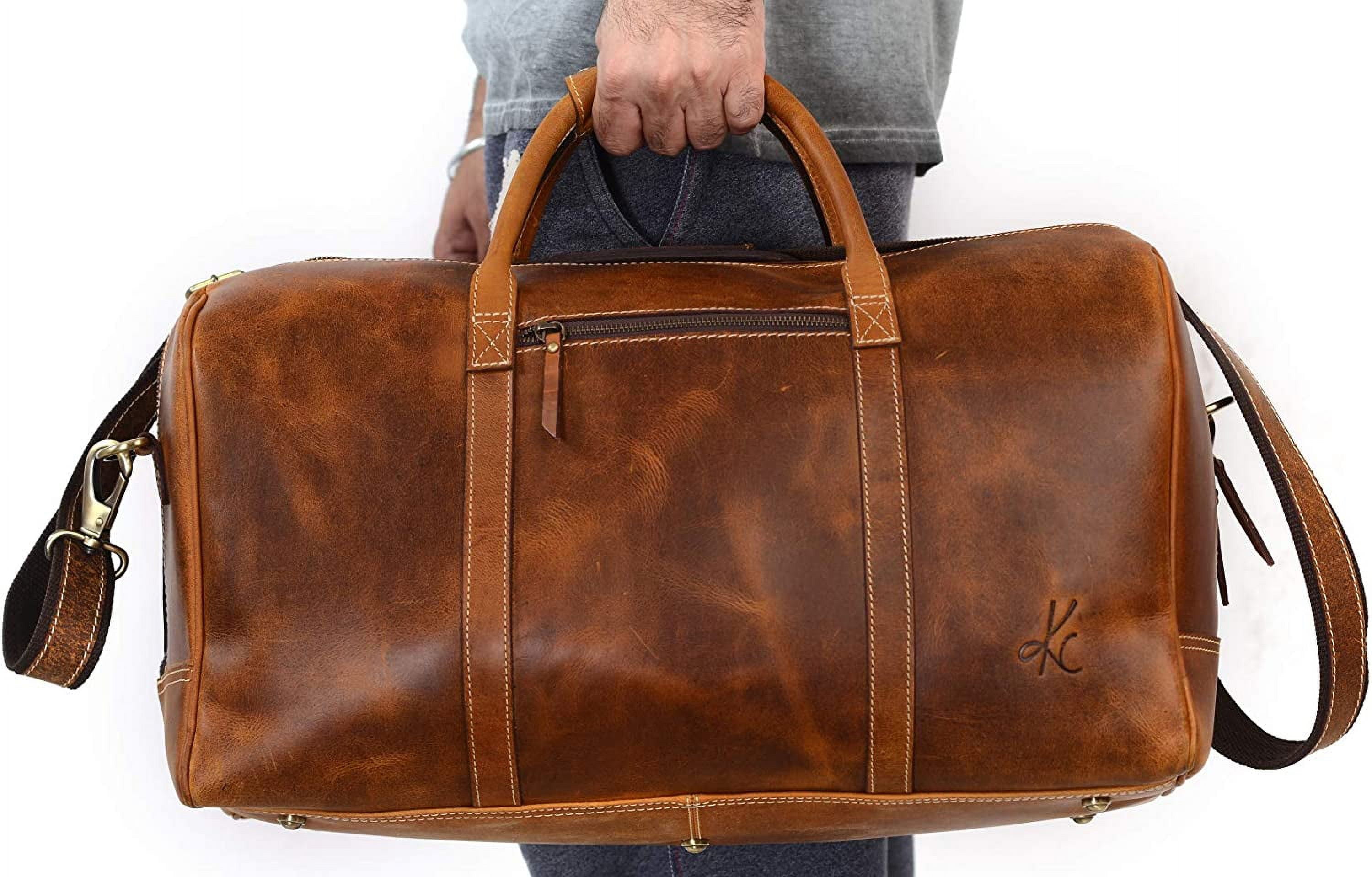Leather Duffel Bag Travel Gym Sports Overnight Weekend cabin holdall by KomalC (Distressed Tan)