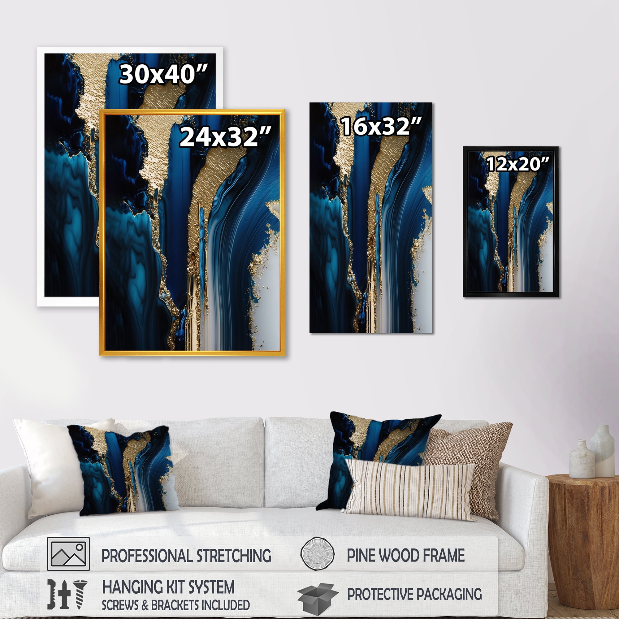 Designart Abstract Geode Waves Gold II Canvas Wall Art