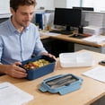 thumbnail image 4 of Bento Lunch Box for Adults With Double-Layered Compartment 1500 mL Capacity Microwave-Safe Plastic Container With Fork and Spoon, 4 of 6