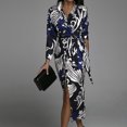 thumbnail image 2 of Moda Mujer Casual Turn Down Collar Impreso Manga larga Vendaje Vestido a media pierna Fridja  NMB3615, 2 of 8