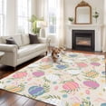 thumbnail image 2 of Large Area Rugs for Living Room Bedroom, Easter Bunny 6'x9' Rug Washable Carpet Runner Indoor Outdoor, Colorful Eggs Spring Leaves Daisy Flowers Non Slip Floor Mats Rug for Kitchen, Playroom, 2 of 8