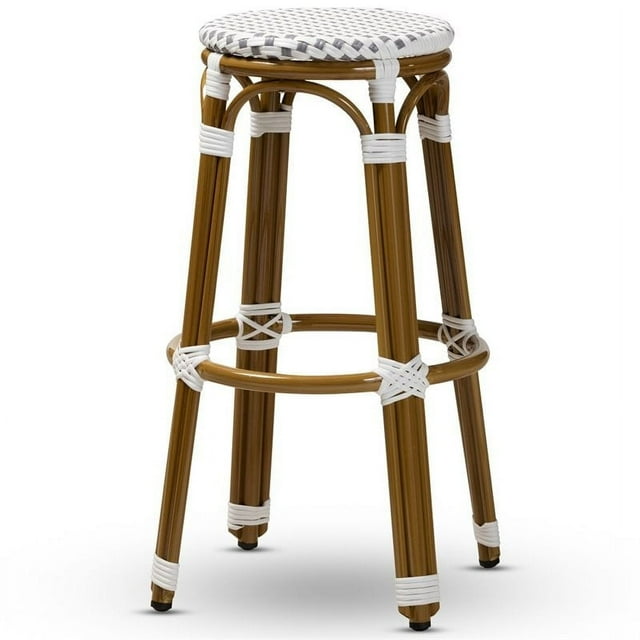 Baxton Studio Joelle Tabouret de Bar en Osier 28 Pouces Gris et Blanc