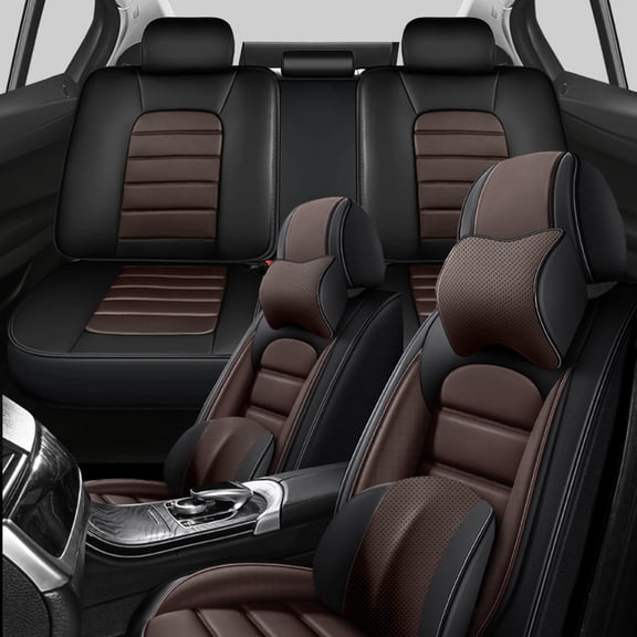 for CHEVROLET CRUZE 2019 Car Seat Cover, Black and Brown Car Seat Covers, Leather Full Set of 5 Seats With a Headrest and Lumbar Support Waterproof, Protect Car Seats