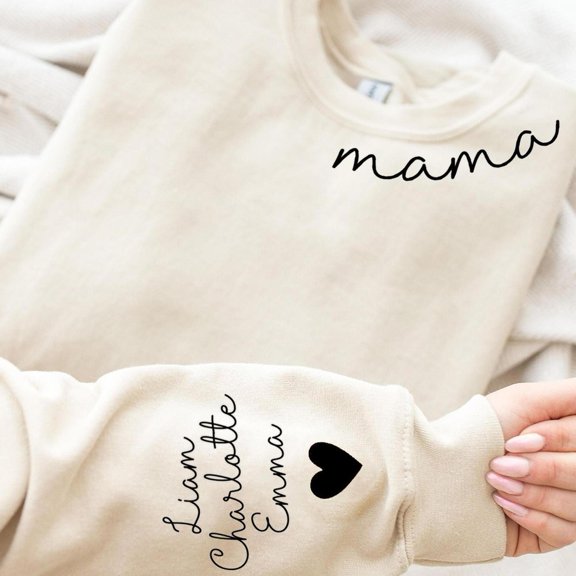 Personalized Mama with Names Sleeve Mom Birthday Her New Mom Gift, Sweatshirt