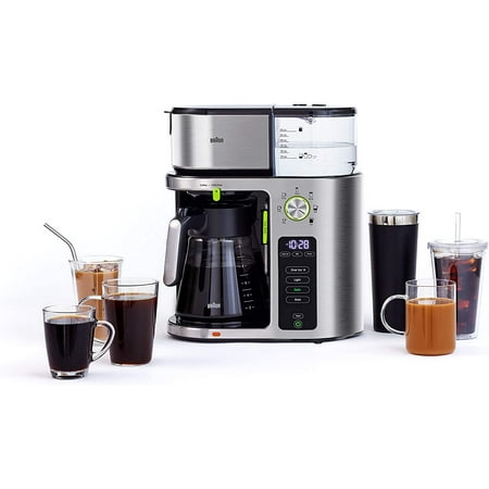 

Rayhouse MultiServe Coffee Machine 7 Programmable Brew Sizes / 3 Strengths + Iced Coffee Glass Carafe (10-Cup) Stainless Steel KF9070S