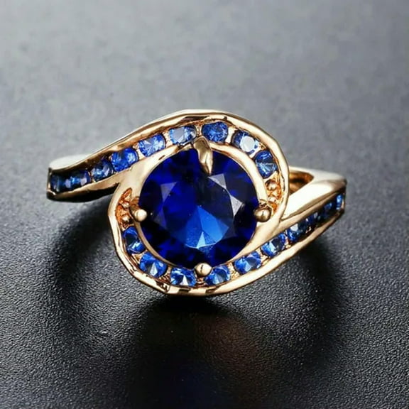 Blue AAA Cubic Zircon Band 14K Yellow Gold Filled Women's Wedding Ring Size 6-10