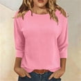 thumbnail image 6 of cocolona Womens Solid Color 3/4 Sleeve Tops Crew Neck Basic Loose Shirt Dressy Casual Outfits Blouses, 6 of 6