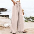 thumbnail image 5 of Women's Cotton Linen Wide Leg Beach Pants Elastic Waist Lightweight Casual Flowy Palazzo Lounge Trousers with Pockets Boho Wide Leg Summer Trendy ventilate Breathale Womens Pants Beige L, 5 of 7