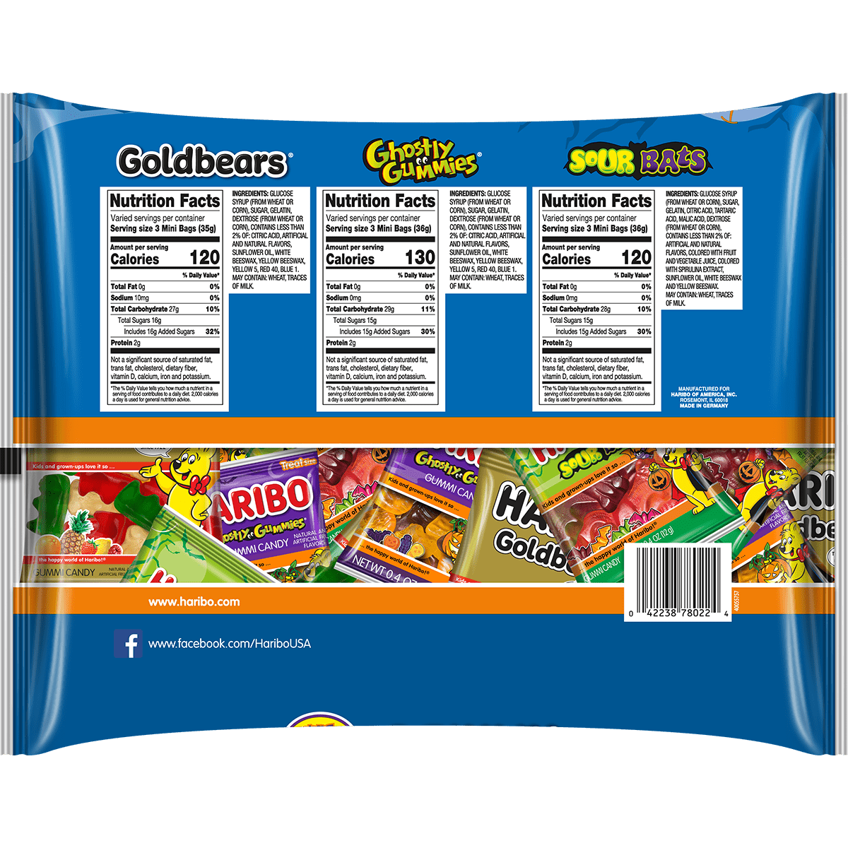 (2 pack) HARIBO Sweet or Scary Halloween Assorted Fruit Flavor Gummy Candy, 21.1oz, 45ct Mini Gummy Pouches