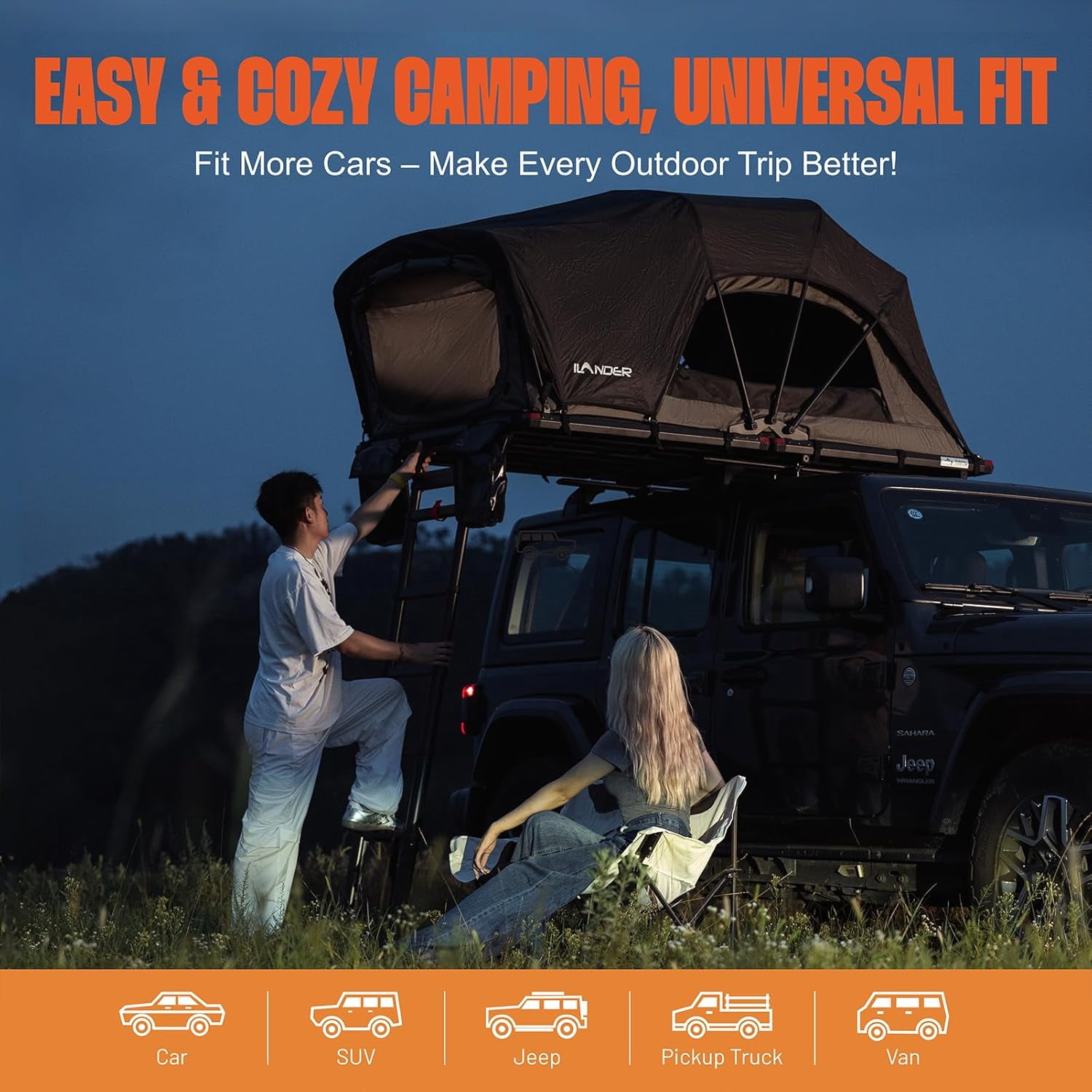 ILANDER Rooftop Tent, Hard Shell, SUV & Truck Camping, Foldable Rooftop Tent with Ladder, Waterproof & UV-Resistant 1-2 Person, 1.2M