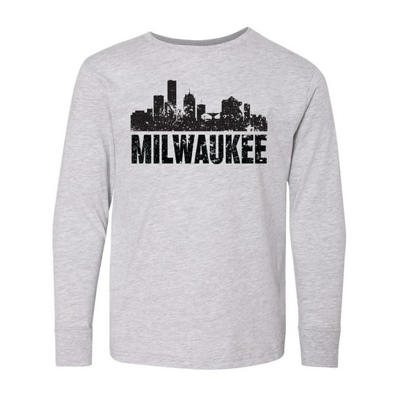 Inktastic Milwaukee Skyline Grunge Long Sleeve Youth T-Shirt