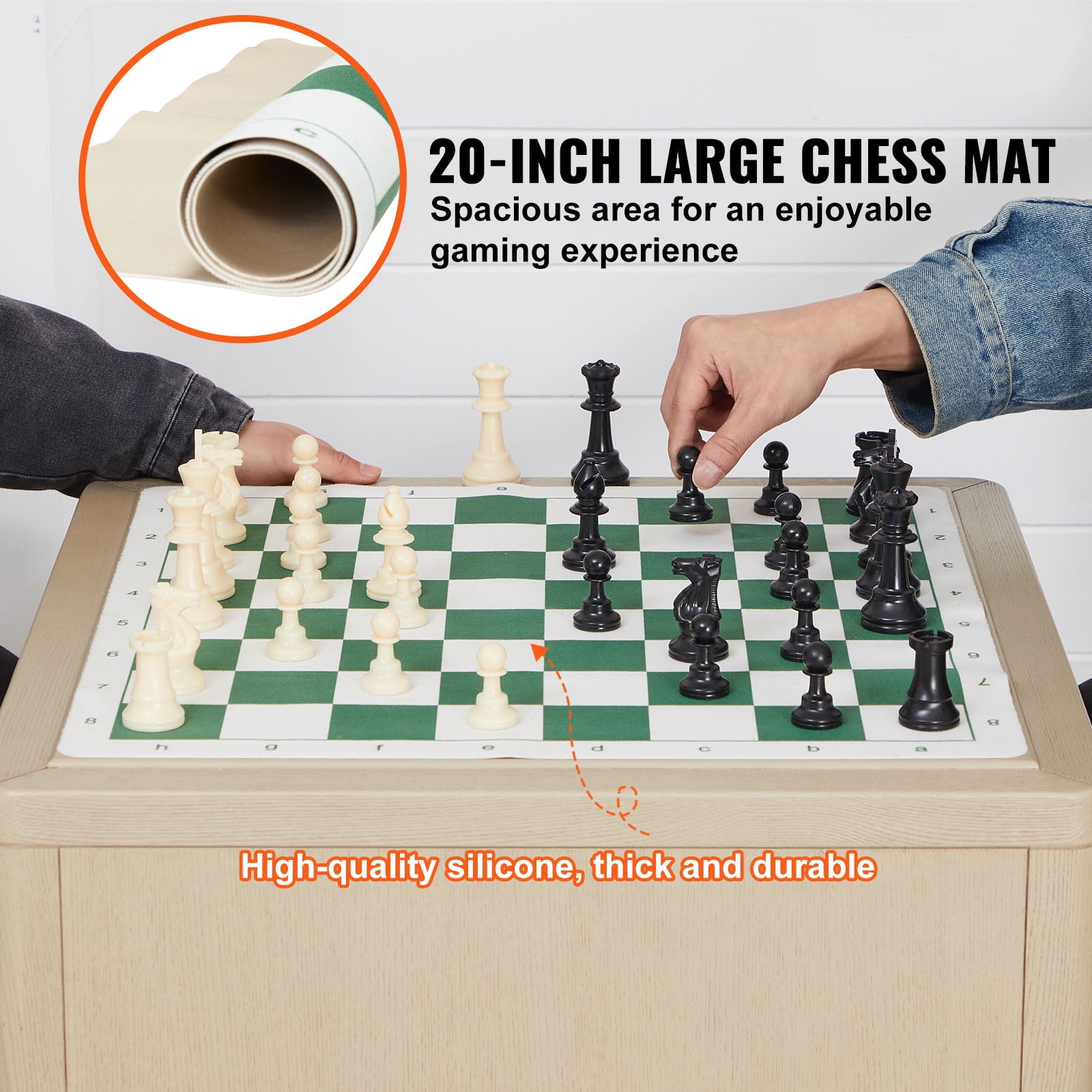 KFFKFF Tournament Chess Board Set, 20" Foldable Portable Silicone Chess Game Gift